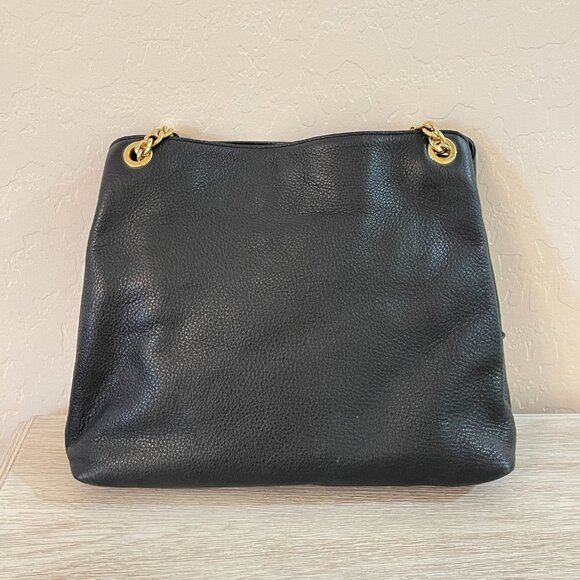 Michael Kors Jet Set Chain Large Shoulder Tote Black Leather Gold Logo - Picture 4 of 14